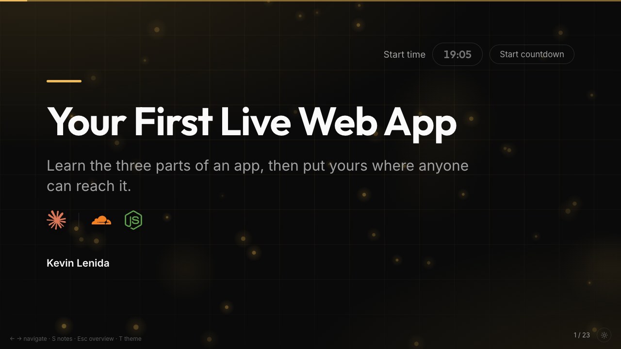 Title slide: Your First Live Web App
